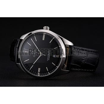 Omega Tresor Master Co-Axial Black Dial Stainless Steel Case Black Leather Strap Replica