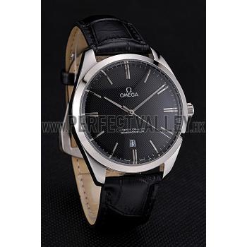 Omega Tresor Master Co-Axial Black Dial Stainless Steel Case Black Leather Strap Replica