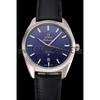 Omega Globemaster Blue Dial Stainless Steel Case Black Leather Strap