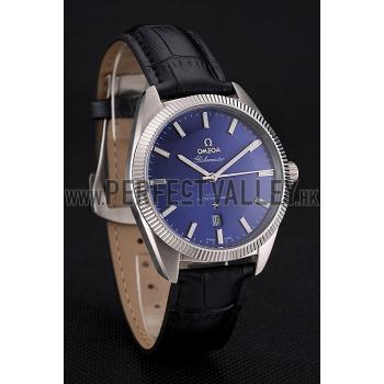 Omega Globemaster Blue Dial Stainless Steel Case Black Leather Strap