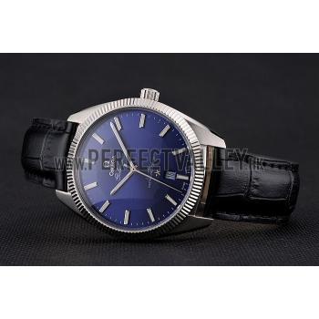 Omega Globemaster Blue Dial Stainless Steel Case Black Leather Strap