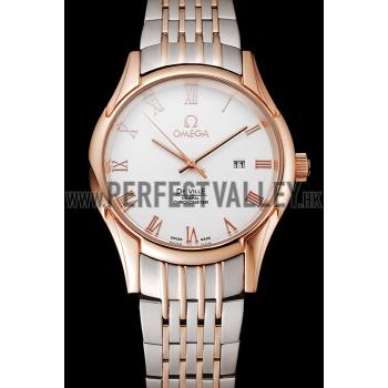 Replica Omega De Ville White Dial Rose Gold Case Two Tone Bracelet 1453781