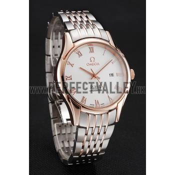 Replica Omega De Ville White Dial Rose Gold Case Two Tone Bracelet 1453781