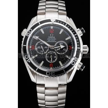 Swiss Omega Seamaster Chronograph Black Dial Black Bezel Stainless Steel Case And Bracelet