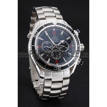 Swiss Omega Seamaster Chronograph Black Dial Black Bezel Stainless Steel Case And Bracelet