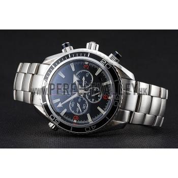 Swiss Omega Seamaster Chronograph Black Dial Black Bezel Stainless Steel Case And Bracelet