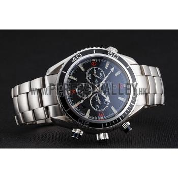 Swiss Omega Seamaster Chronograph Black Dial Black Bezel Stainless Steel Case And Bracelet