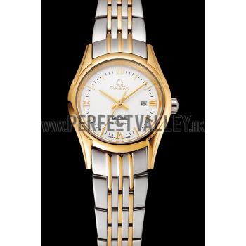 Omega De Ville Ladies White Dial Gold Case Two Tone Bracelet 1453786