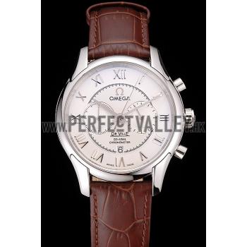 Omega DeVille Silver Bezel with White Dial and Brown Leather Strap  621566 Replica