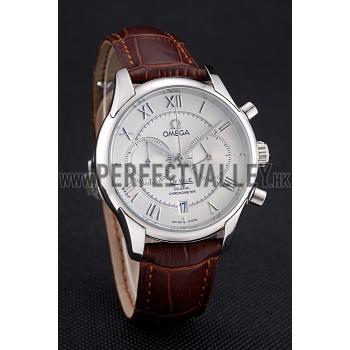 Omega DeVille Silver Bezel with White Dial and Brown Leather Strap  621566 Replica