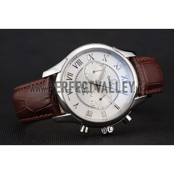 Omega DeVille Silver Bezel with White Dial and Brown Leather Strap  621566 Replica