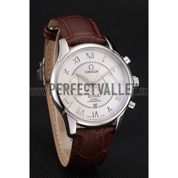 Omega DeVille Silver Bezel with White Dial and Brown Leather Strap  621566 Replica