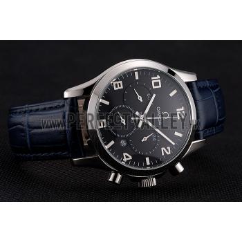 Omega Chronograph Black Dial Stainless Steel Case Blue Leather Strap