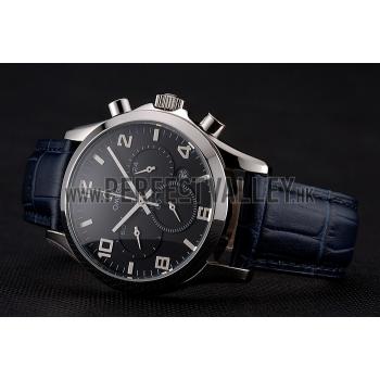 Omega Chronograph Black Dial Stainless Steel Case Blue Leather Strap