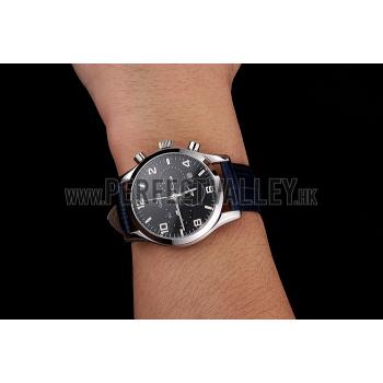 Omega Chronograph Black Dial Stainless Steel Case Blue Leather Strap