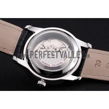 Omega De Ville Prestige Co-Axial Black Dial Silver Case Black Leather Strap Roman Numeral