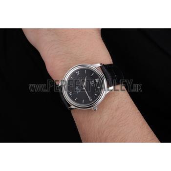 Omega De Ville Prestige Co-Axial Black Dial Silver Case Black Leather Strap Roman Numeral