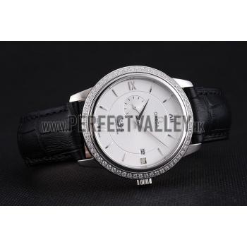 Cheap Omega De Ville Prestige Co-Axial White Dial Silver Diamond Case Black Leather Strap Roman Numeral