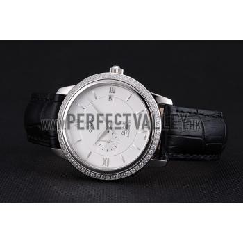 Cheap Omega De Ville Prestige Co-Axial White Dial Silver Diamond Case Black Leather Strap Roman Numeral