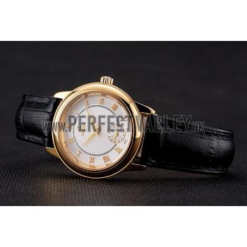 Omega De Ville Prestige Small Seconds White Dial Gold Case Black Leather Strap