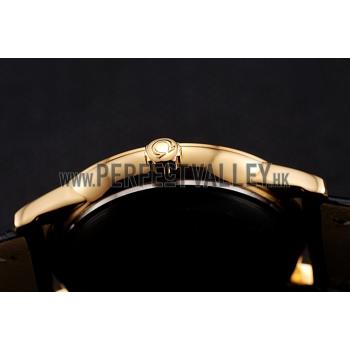 Omega De Ville Prestige Small Seconds White Dial Gold Case Black Leather Strap