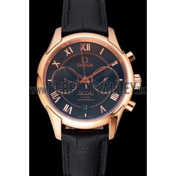 Omega DeVille Rose Gold Bezel with Black Dial and Black Leather Strap  621569