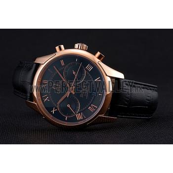 Omega DeVille Rose Gold Bezel with Black Dial and Black Leather Strap  621569