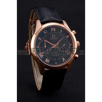 Omega DeVille Rose Gold Bezel with Black Dial and Black Leather Strap  621569