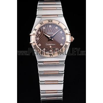 Omega Swiss Constellation Jewelry Rose Gold Case Radial Emblem Brown Dial  98116 Replica