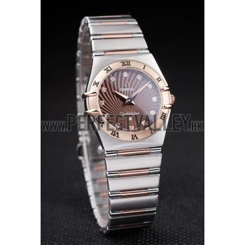 Omega Swiss Constellation Jewelry Rose Gold Case Radial Emblem Brown Dial  98116 Replica