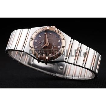 Omega Swiss Constellation Jewelry Rose Gold Case Radial Emblem Brown Dial  98116 Replica