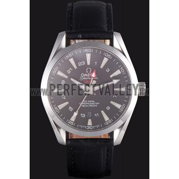 Omega Seamaster Black Dial with Black Leather Band  621574 Replica