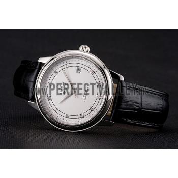 Replica Omega De Ville Prestige White Dial Stainless Steel Case Black Leather Strap