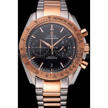 Replica Omega Speedmaster Black Dial Gold Bezel Stainless Steel Case Two Tone Bracelet  622804