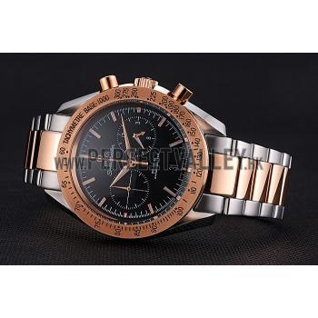 Replica Omega Speedmaster Black Dial Gold Bezel Stainless Steel Case Two Tone Bracelet  622804