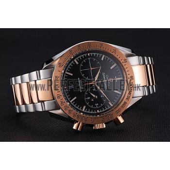 Replica Omega Speedmaster Black Dial Gold Bezel Stainless Steel Case Two Tone Bracelet  622804