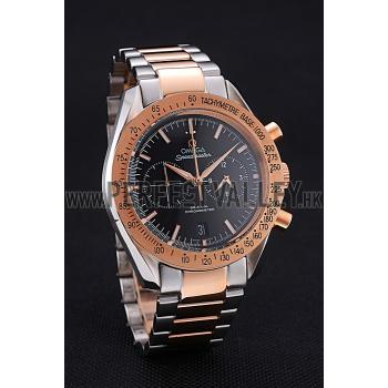 Replica Omega Speedmaster Black Dial Gold Bezel Stainless Steel Case Two Tone Bracelet  622804