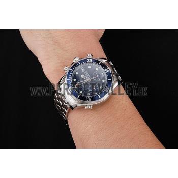 Swiss Omega Seamaster Chronograph 300m Blue Dial Blue Bezel Stainless Steel Case And Bracelet