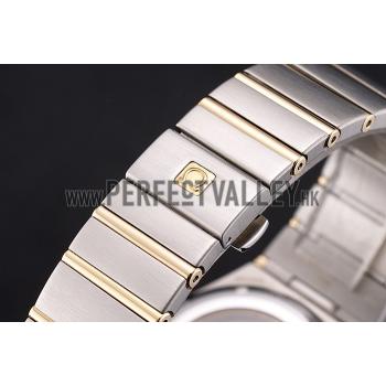 Swiss Omega Constellation White Dial Stainless Steel Case Gold Bezel Two Tone Bracelet Replica