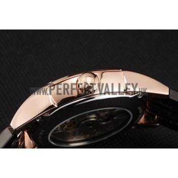 Replica Omega De Ville Moonphase Tourbillon Black Dial Rose Gold Case Two Tone Rose Gold Black Bracelet