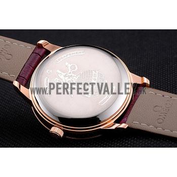 Omega DeVille Prestige Co-Axial Diamond Gold Case Mother-Of-Pearl Dial Purple Leather Strap