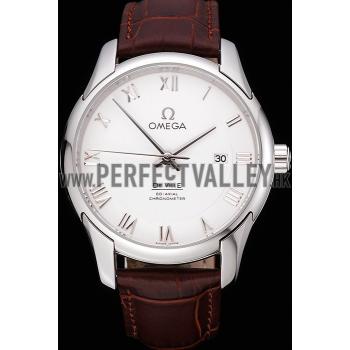 Cheap Omega DeVille White Dial Stainless Steel Case Brown Leather Strap  622830