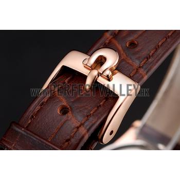 Omega De Ville Prestige Ladies White Dial Rose Gold Case Brown Leather Strap