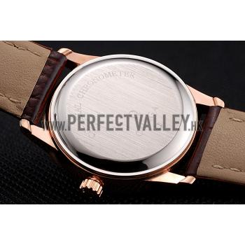 Omega De Ville Prestige Ladies White Dial Rose Gold Case Brown Leather Strap