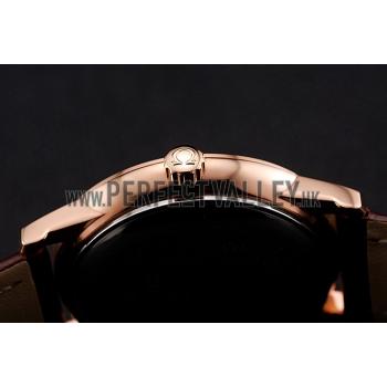 Omega De Ville Prestige Ladies White Dial Rose Gold Case Brown Leather Strap