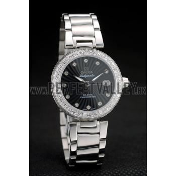 Omega DeVille Ladymatic iamond Plated Bezel Black Dial