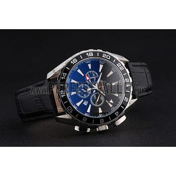 Cheap Omega Seamaster Aqua Terra Chrono GMT Blue Dial Black Leather Bracelet  622535