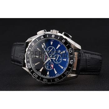 Cheap Omega Seamaster Aqua Terra Chrono GMT Blue Dial Black Leather Bracelet  622535