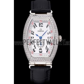 Omega Sochi Petrograd White Dial With Diamonds Stainless Steel Case Black Leather Strap  622823