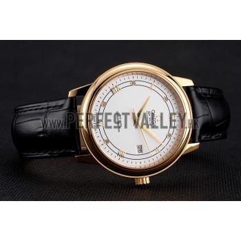 Cheap Omega De Ville Prestige White Dial Gold Case Black Leather Strap